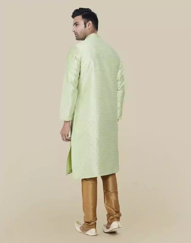 Pista Green Self Highlighted Brocade Design Kurta Pajama Set