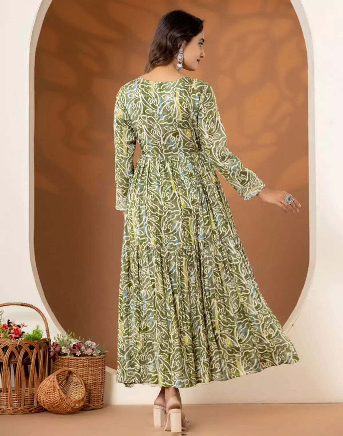 Light Pista Green Rayon Flared Long Kurti