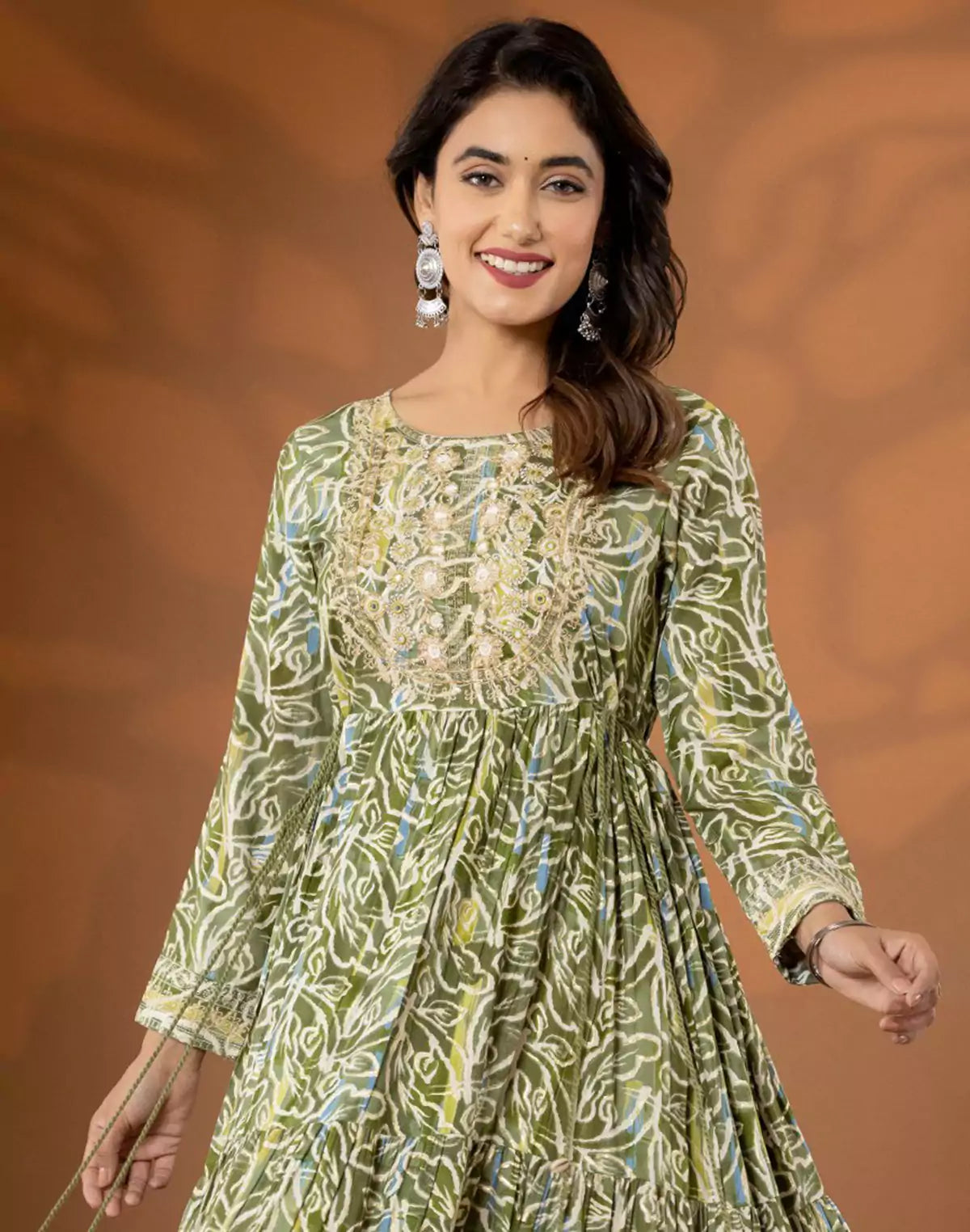 Light Pista Green Rayon Flared Long Kurti