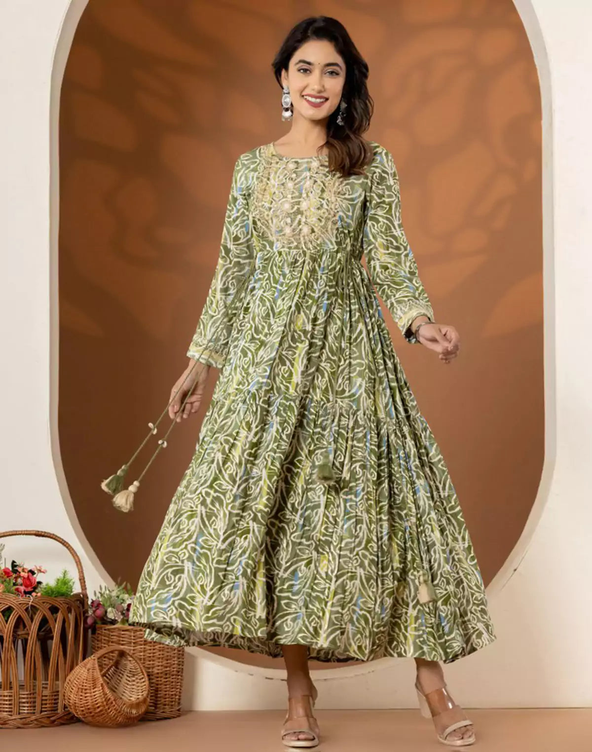 Light Pista Green Rayon Flared Long Kurti