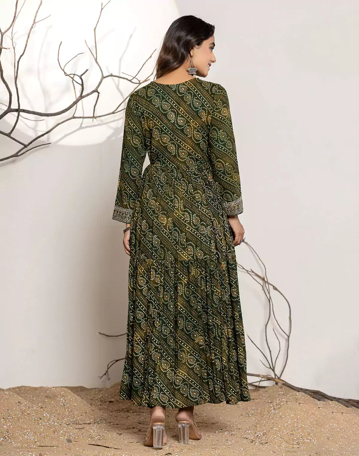 Mehendi Green Bandhini Print Rayon Flary Kurti