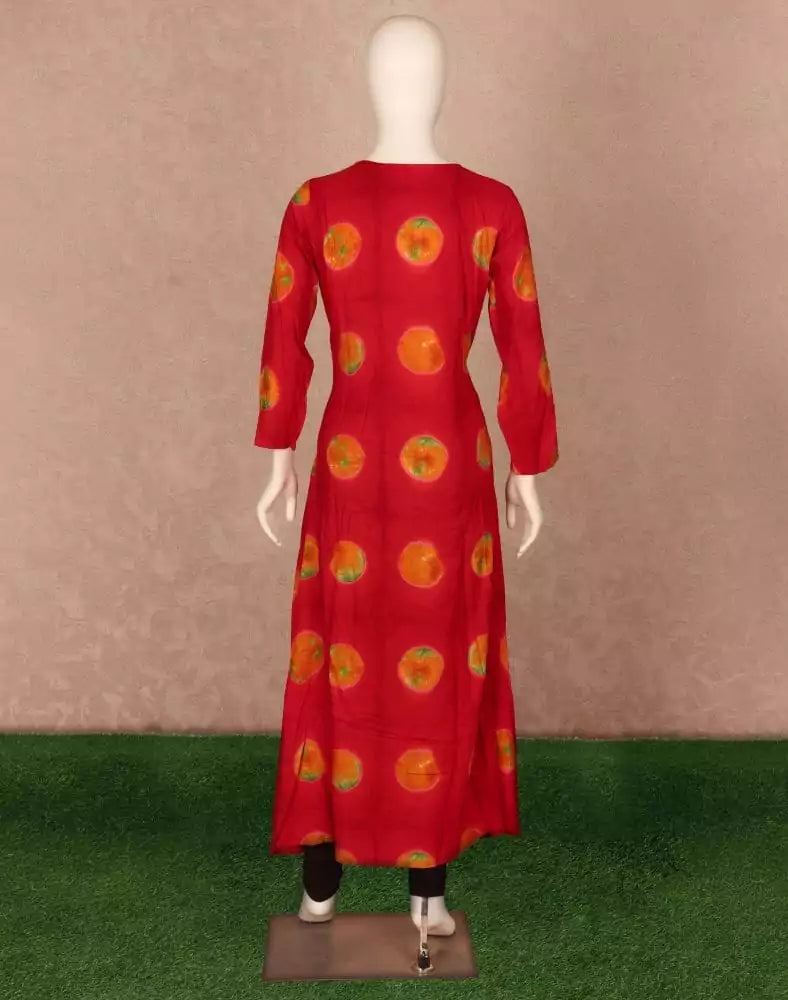 Red Floral Beads work Rayon Kurti