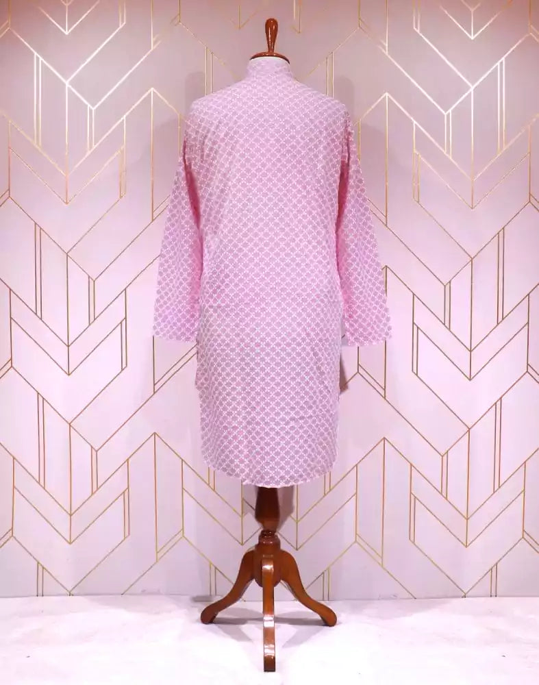 Pink Floral Cotton Silk Kurta Pyjama Set
