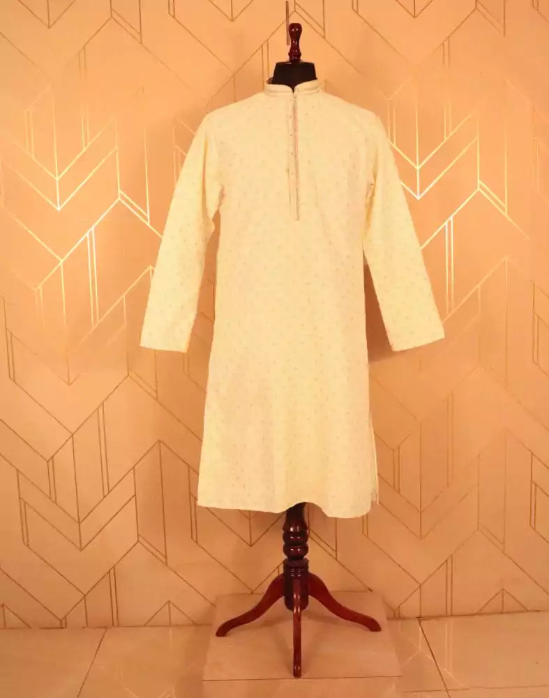 Cream colour Butta design Raw Silk Kurta Pyjama Set