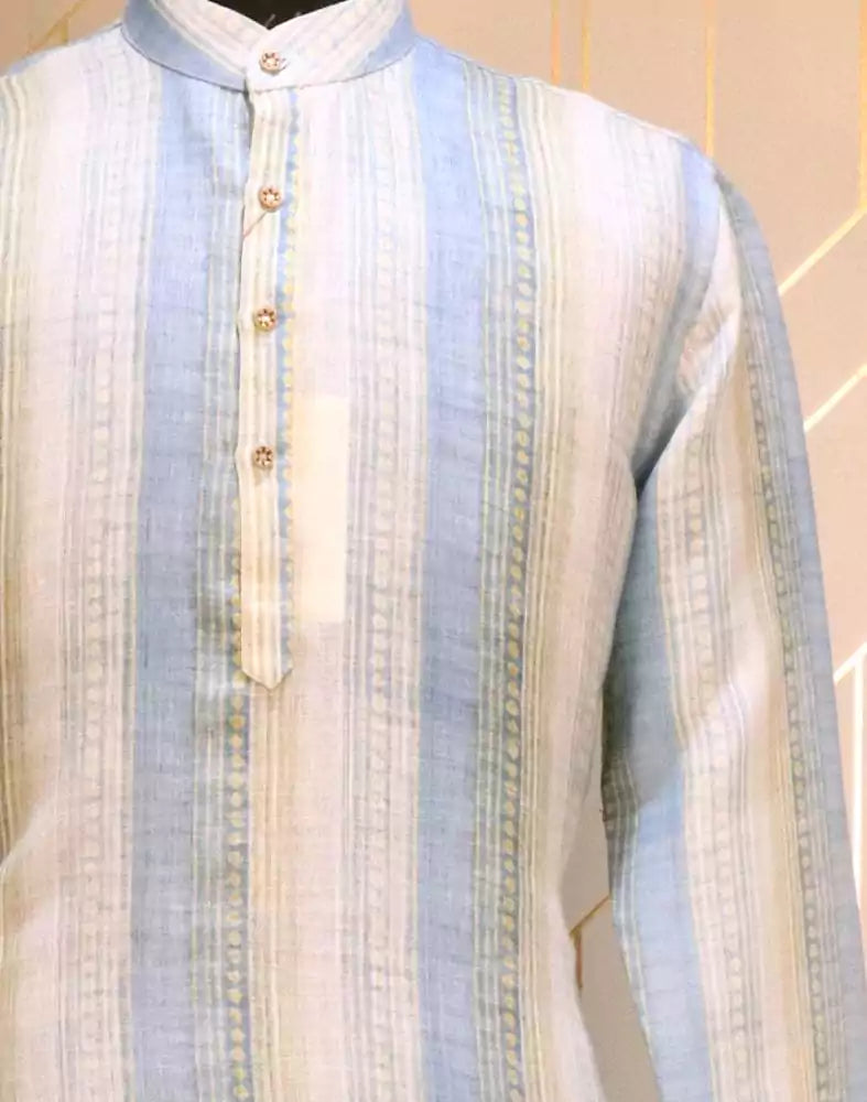 Sky Blue Coloured Cotton Kurta Pyjama Set