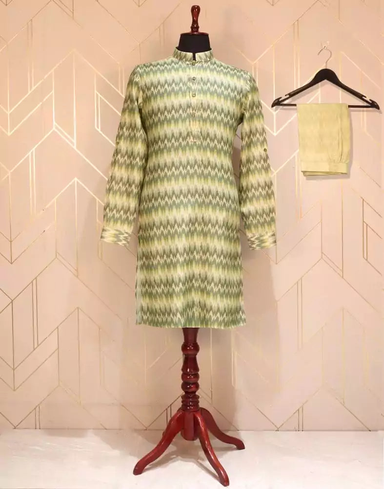 Pista Green Graphic Glaxo Cotton Printed Kurta Pyjama Set