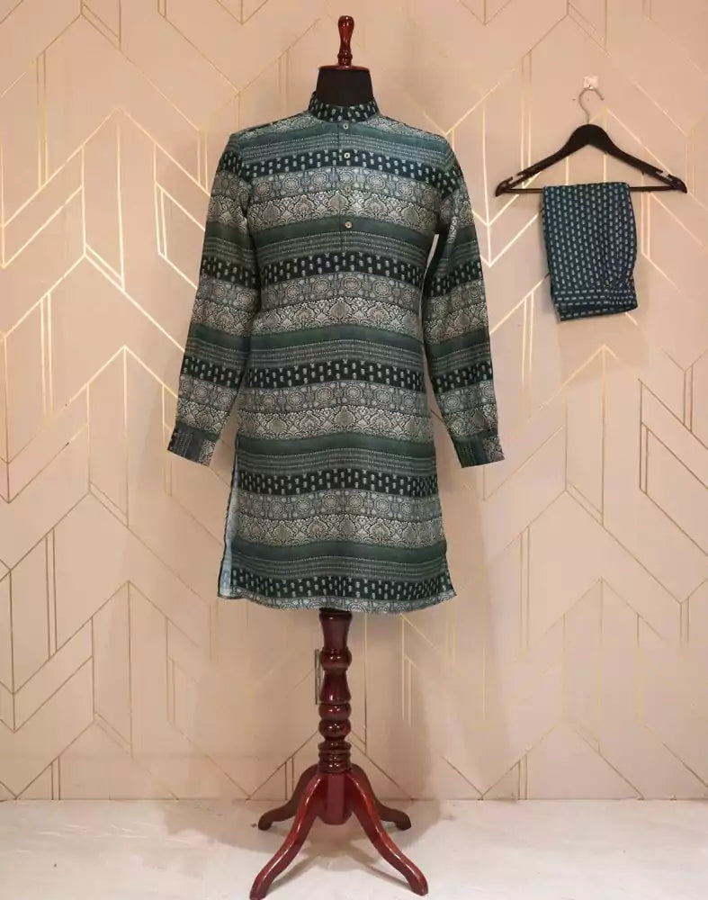 Green Floral Glaxo Cotton Printed Kurta Pyjama Set