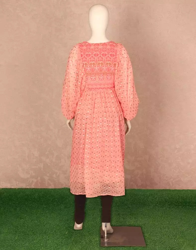 Peach Floral Print Georgette Kurti