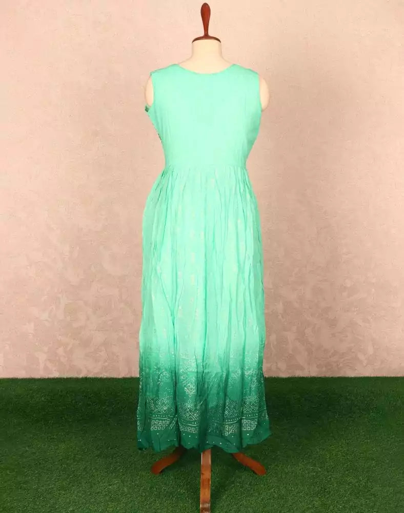 Sea Green Floral Mirror work Georgette Kurti
