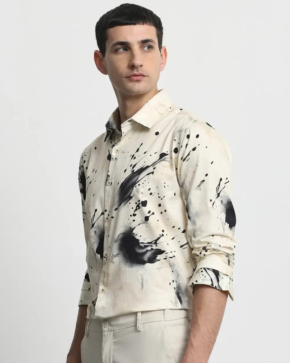 Beige Digital Printed Cotton Full Sleeve Shirt