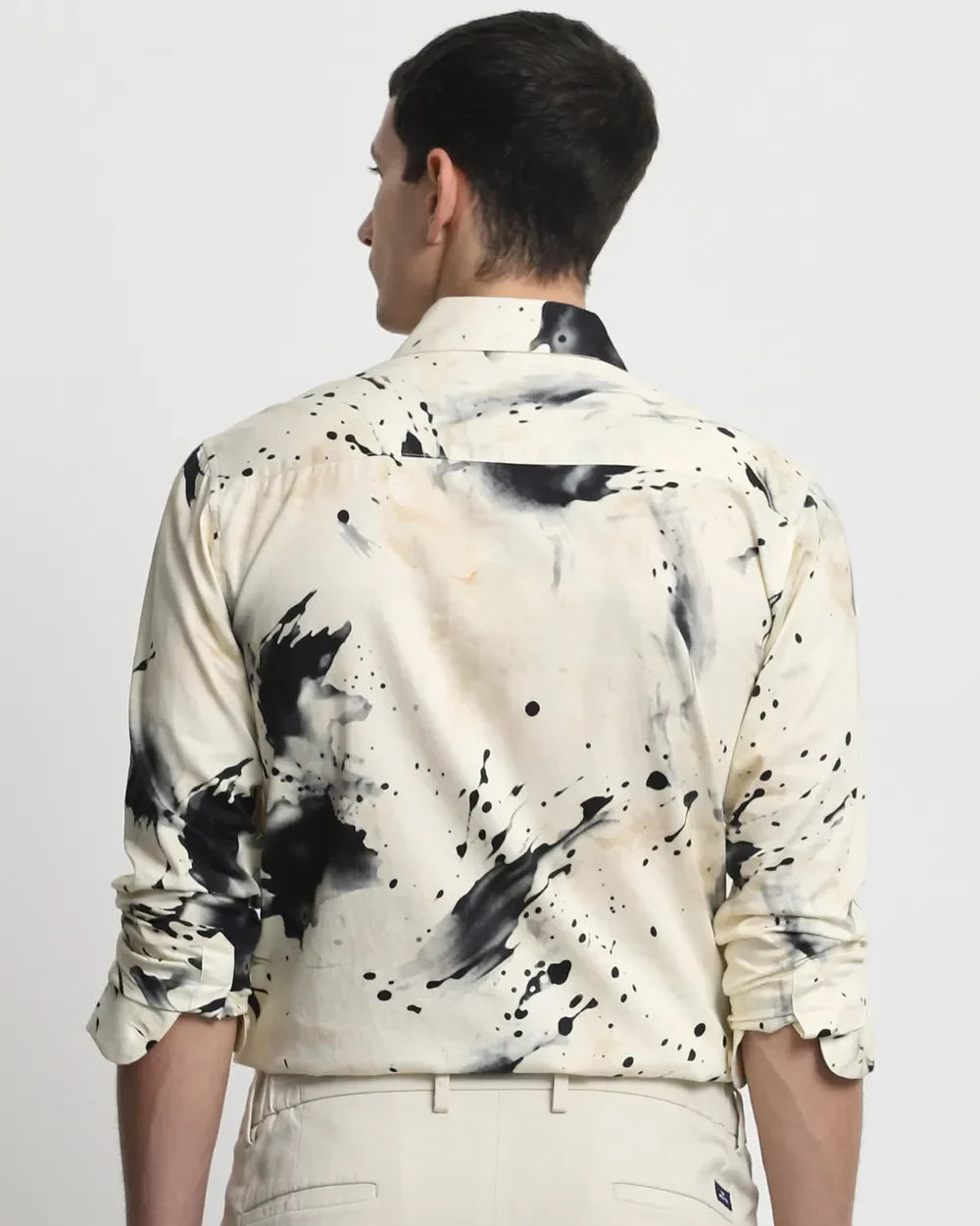 Beige Digital Printed Cotton Full Sleeve Shirt