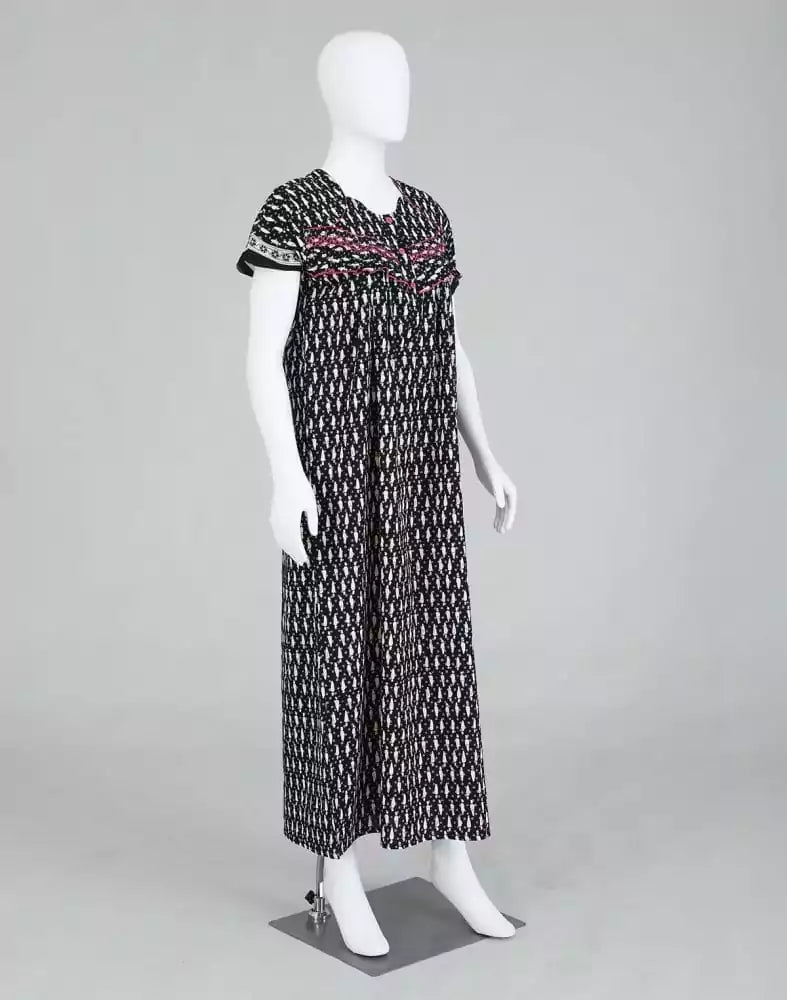 Black Polka Dots Cotton Printed Women Nighty