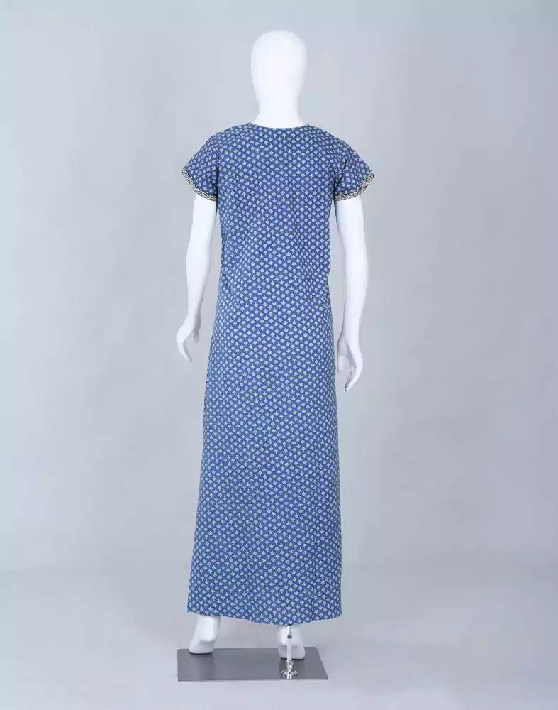 Blue Block Print Cotton Printed Nighty