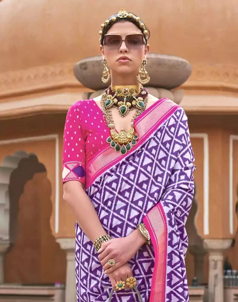 Beautiful Crafted Purple Dola Silk Saree