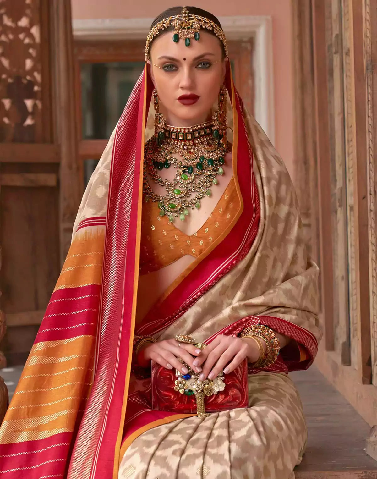 Beige Colour smooth Patola Silk Saree