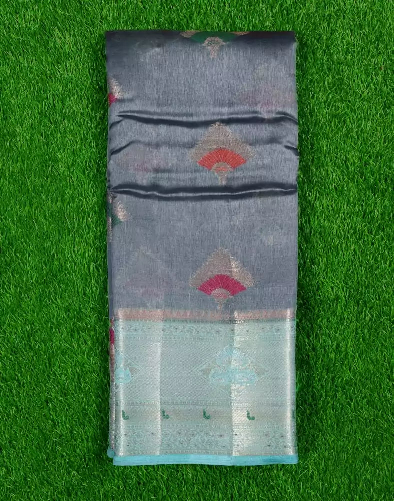 Grey Floral pattern Weave Silk Saree