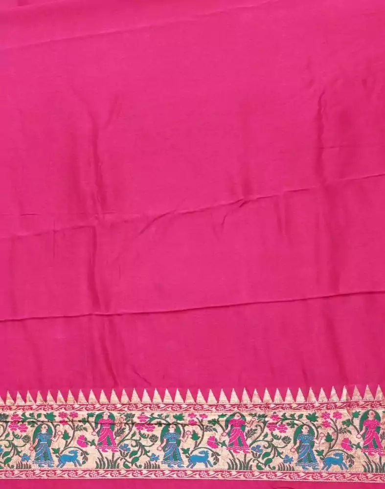 Magenta Floral Dola Silk Fabric Saree