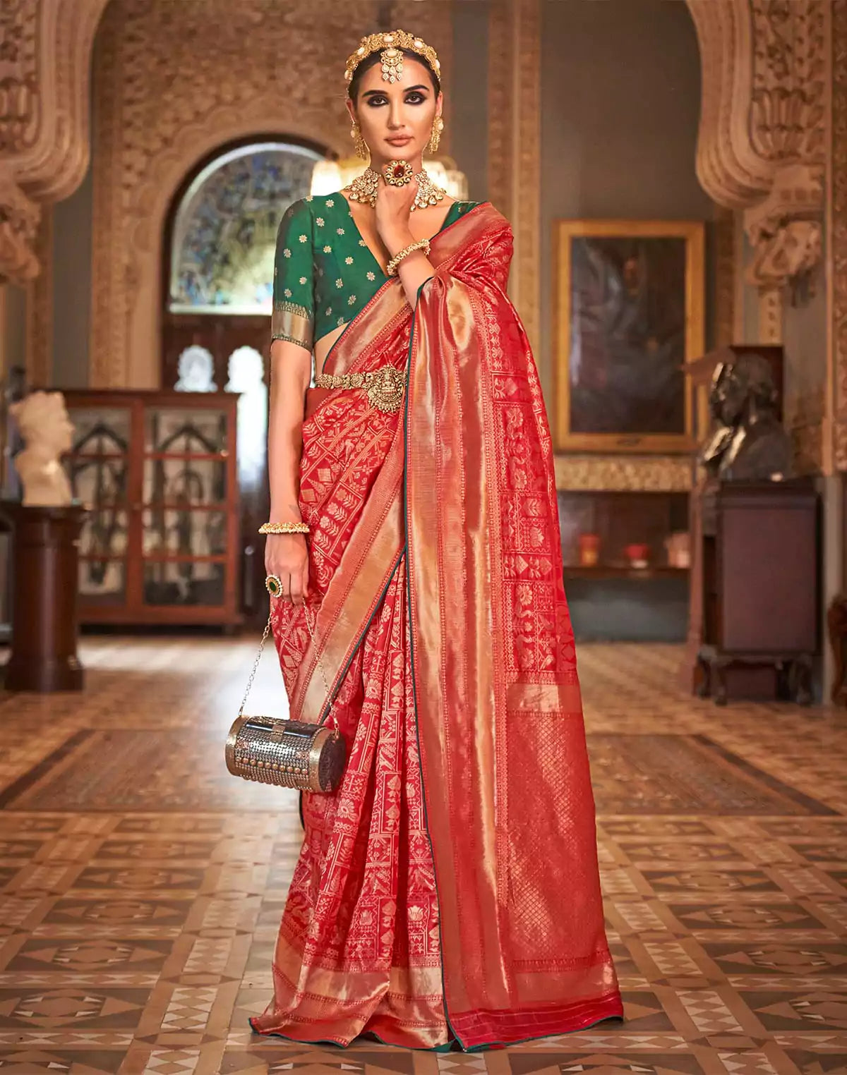 Cherry Red Banaras Silk Saree