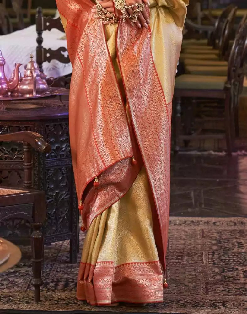 Yellow all over Self Design Weaving Soft Silk Saree
