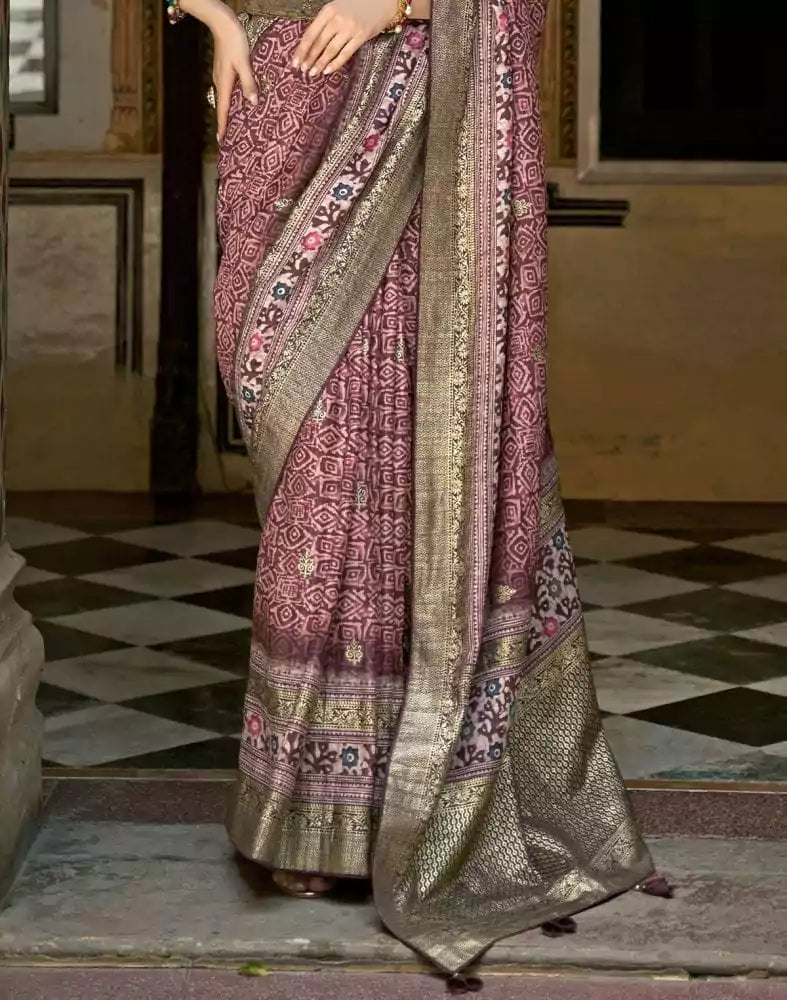 Pink Geometric Dola Silk Weave Saree
