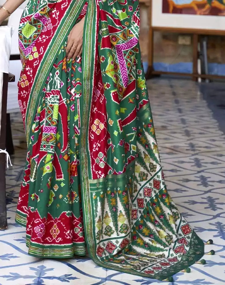 Stunning Green Coloured Ikat Patola Silk Saree