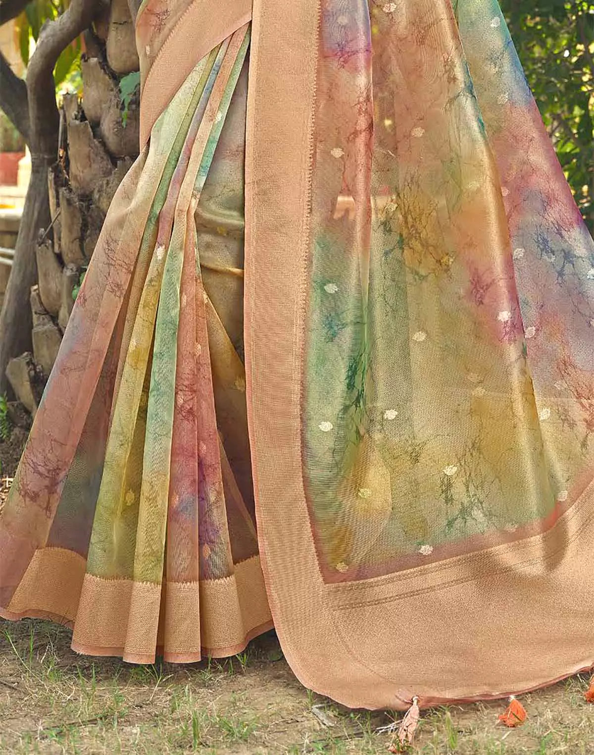Stylish Multi Color Organza Designer Saree