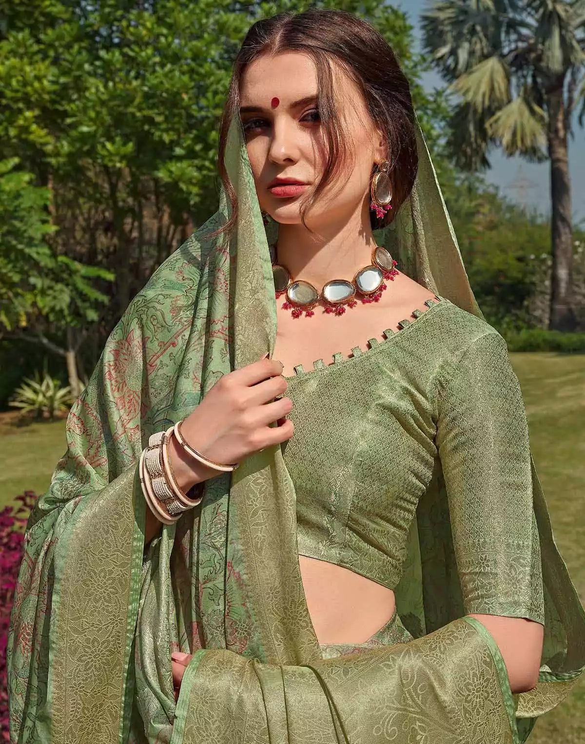 All over Floral Pattern Soft Silk Saree