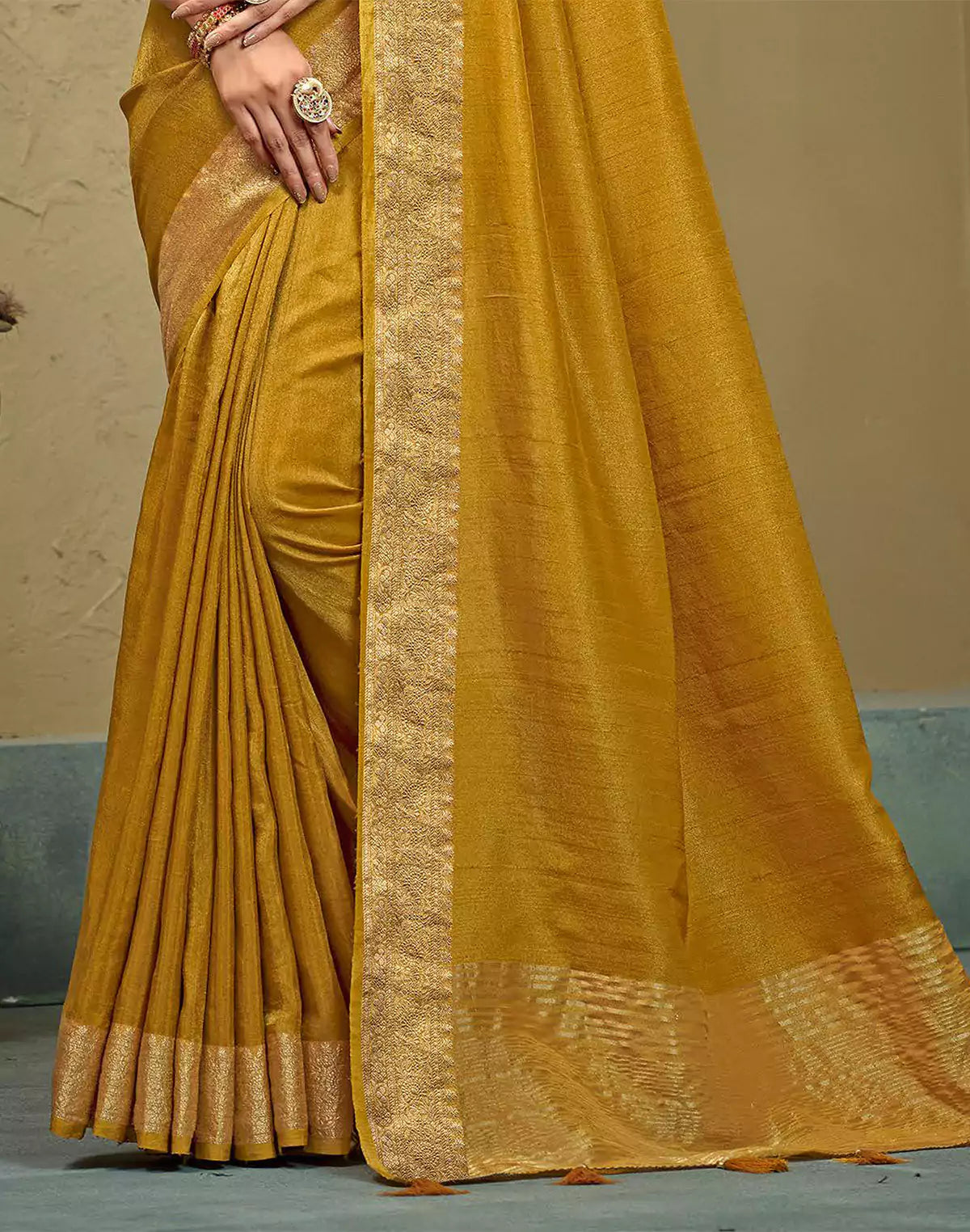 Light Mustard Raw Silk Plain Saree