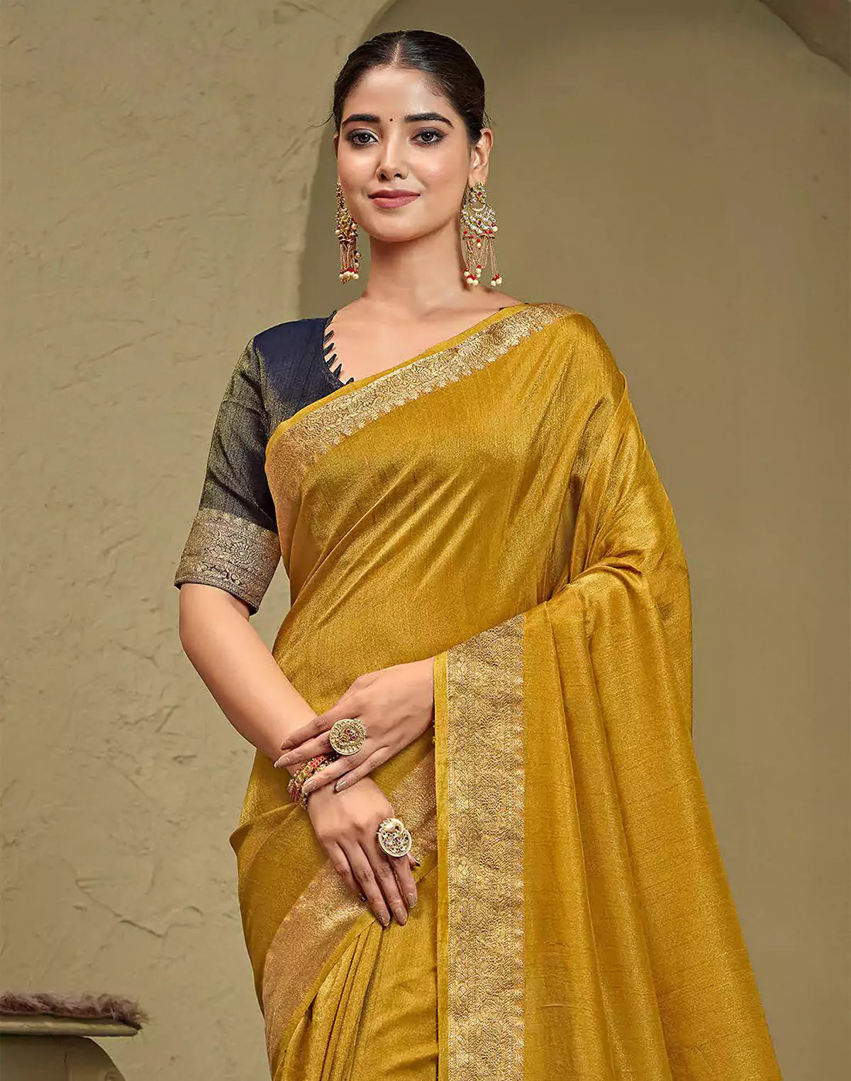 Light Mustard Raw Silk Plain Saree