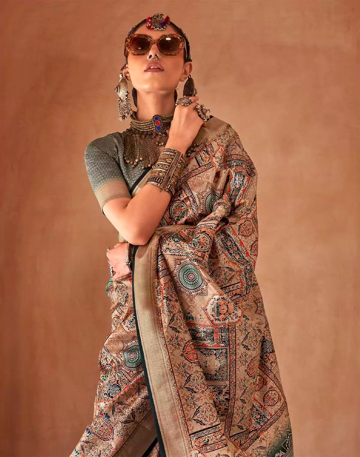 Orange and Green Soft Silk Saree