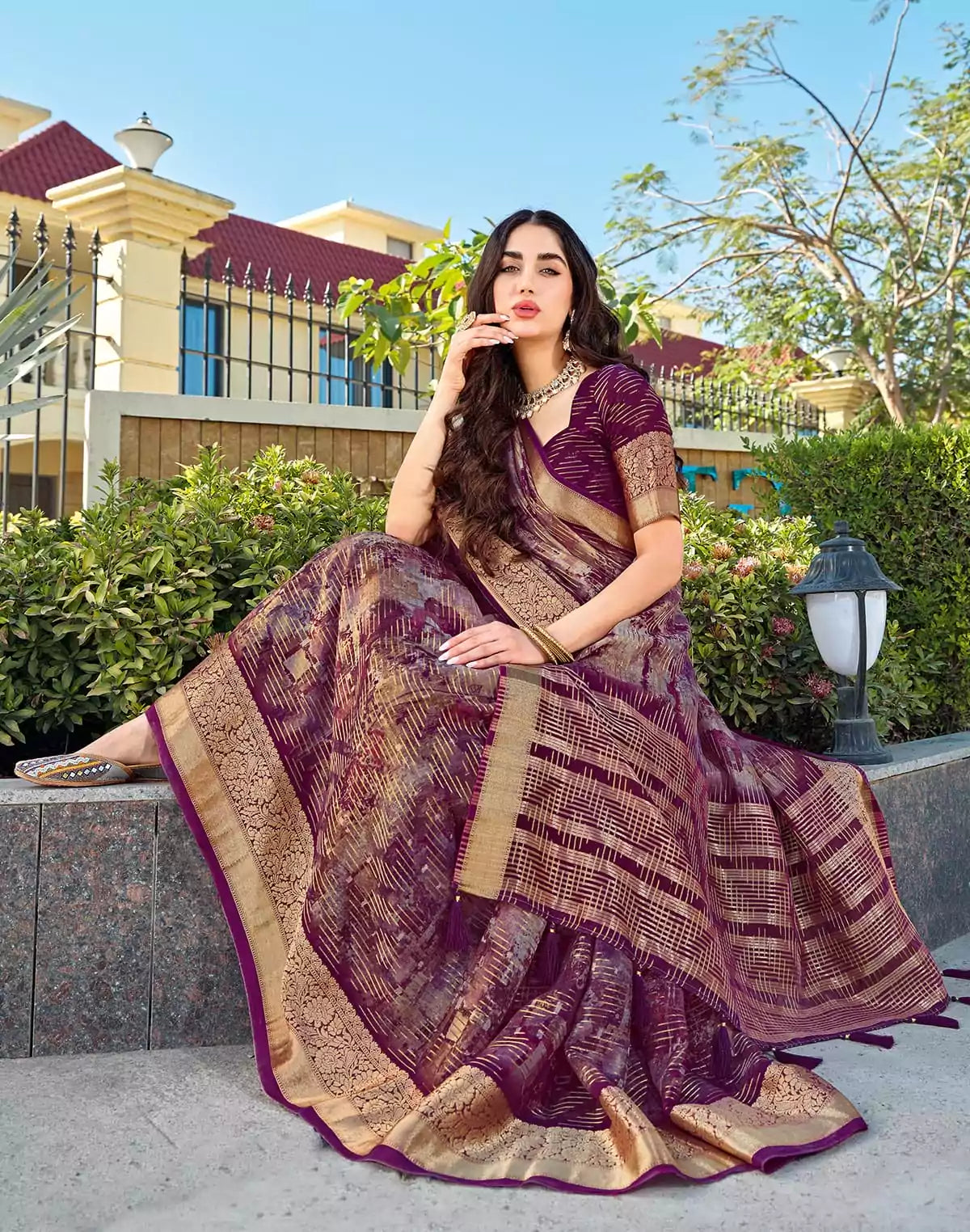 Purple Dola Silk Fancy Saree