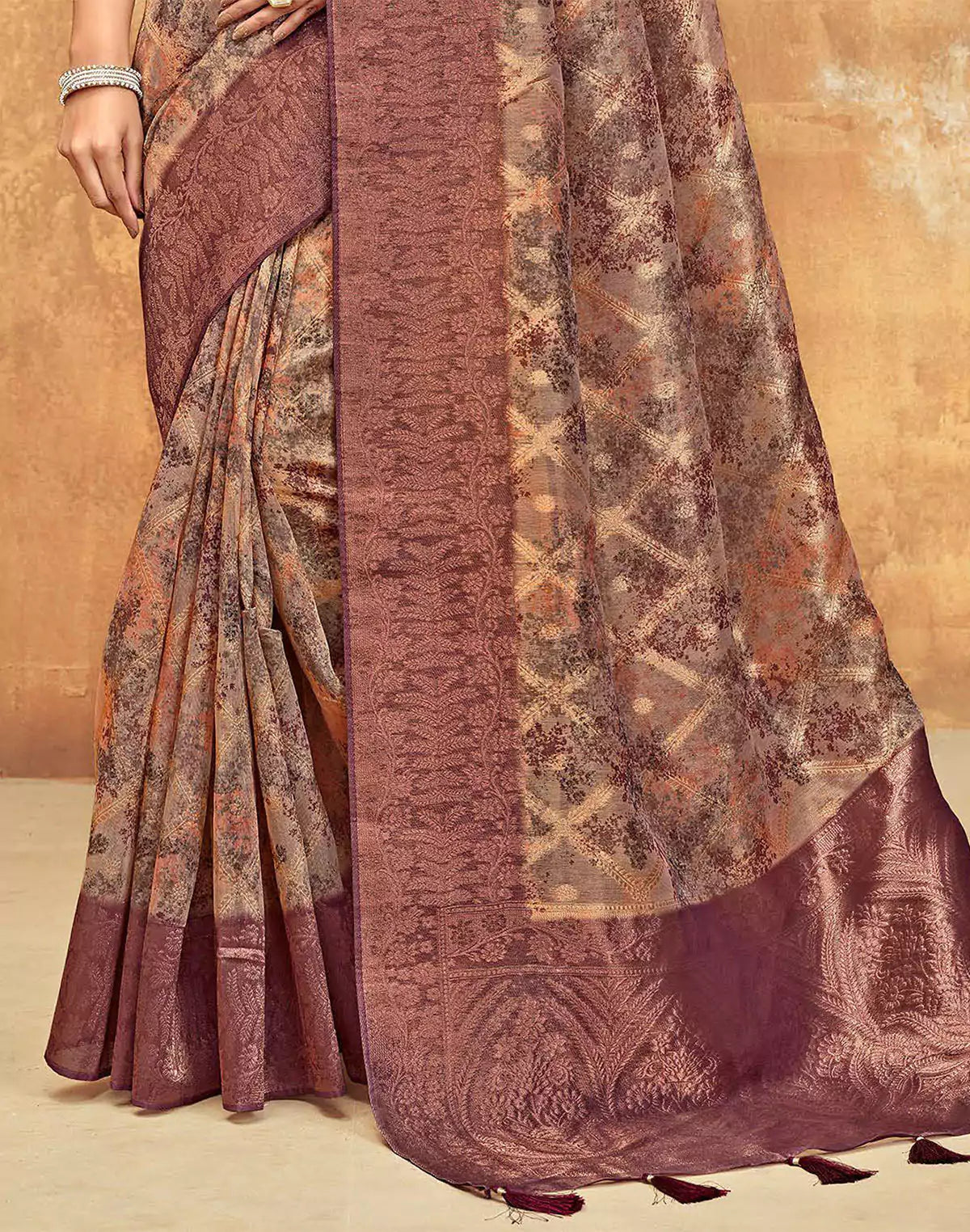 Grey Butta Pattern Organza Self Saree