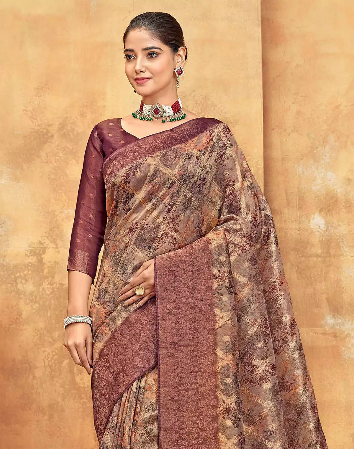 Grey Butta Pattern Organza Self Saree