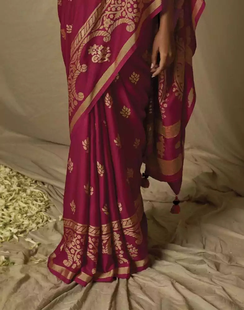 Magenta Floral Soft Brasso Saree