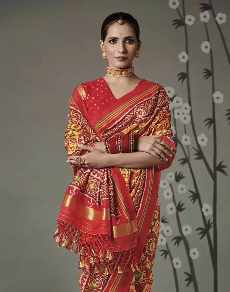 Yellow Ikat Print Patan Patola Saree