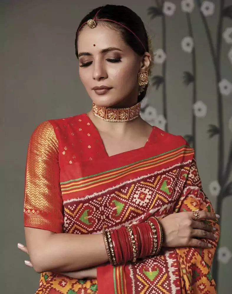 Yellow Ikat Print Patan Patola Saree