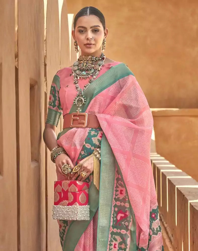 Cotton Silk Fabric Light Pink Colour Saree