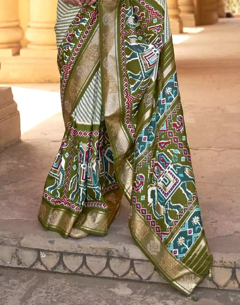 Light Green Striped Pattern Patola Silk Saree