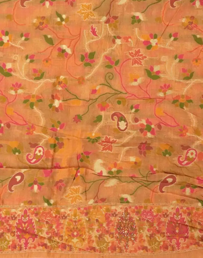 Light Orange Floral Kora Saree