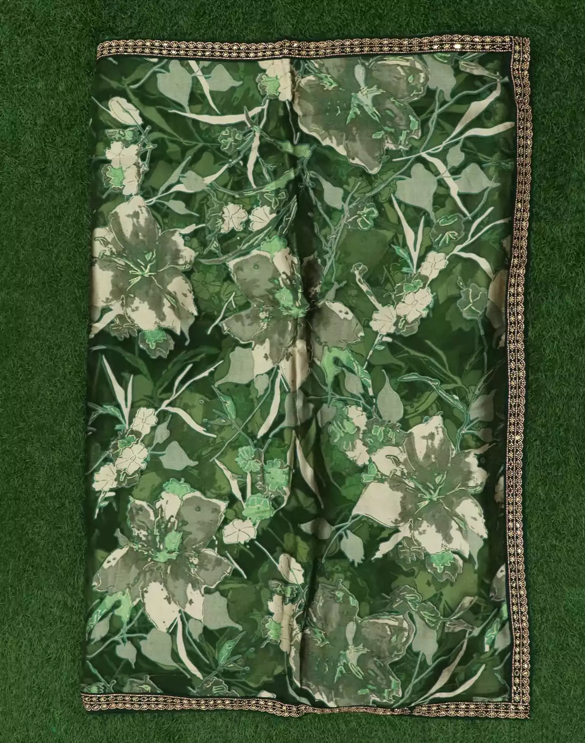 Green Coloured Saree with Stones work Border