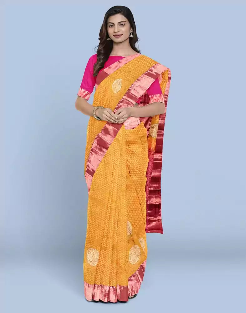 Mustard Butta Zari Silk Saree