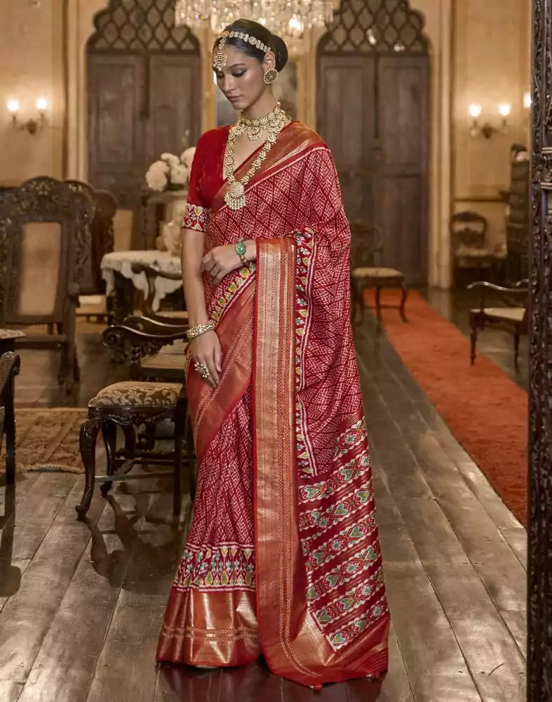 Maroon Geometric Print Param Patola Saree