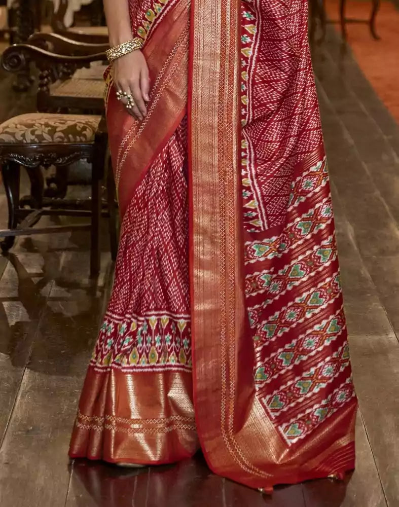 Maroon Geometric Print Param Patola Saree