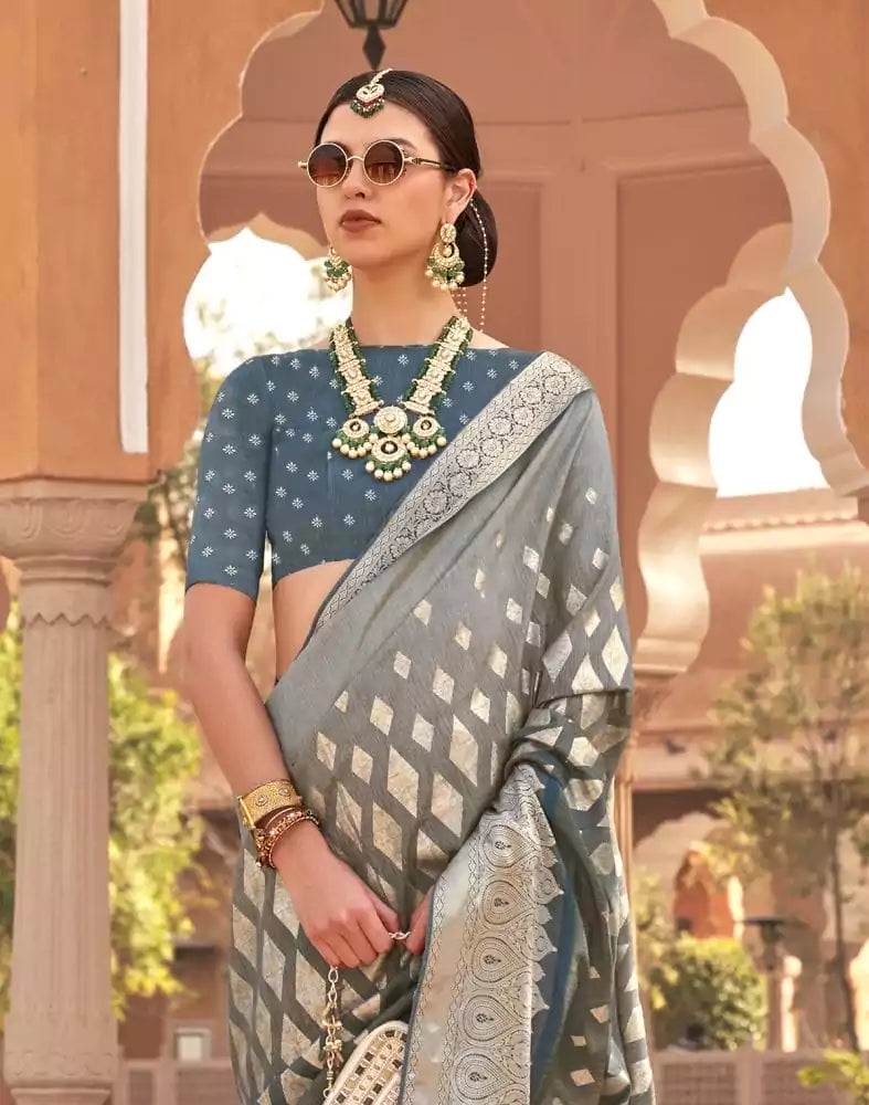 Fashionable Grey Coloured Patola Silk Saree