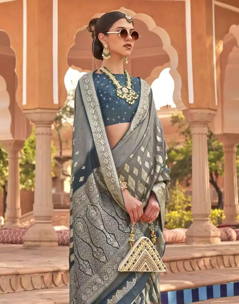Fashionable Grey Coloured Patola Silk Saree