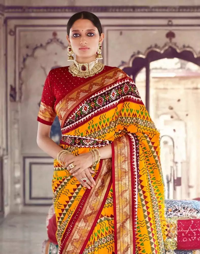 Mustard Geometric Print Patola Saree