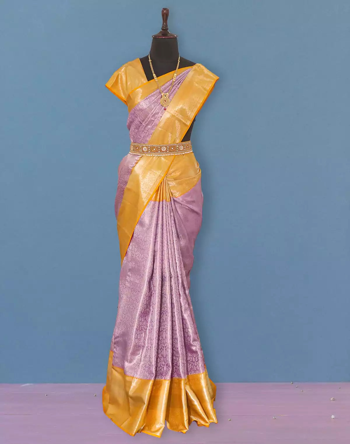 Light Purple all over Silver Zari Tissue Jaal Saree with Contrast Border