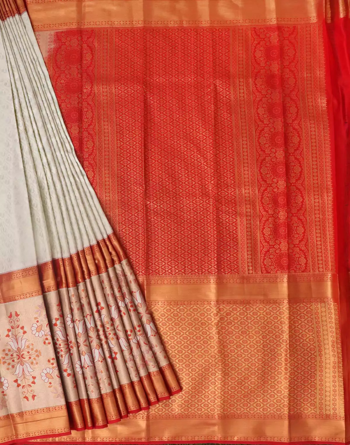 Off White all over Silver Brocade Contrast Border Saree