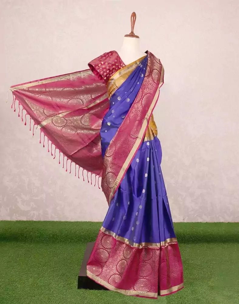 Light weight coimbatore pattu Royal Blue colour Ganga Jamuna border saree