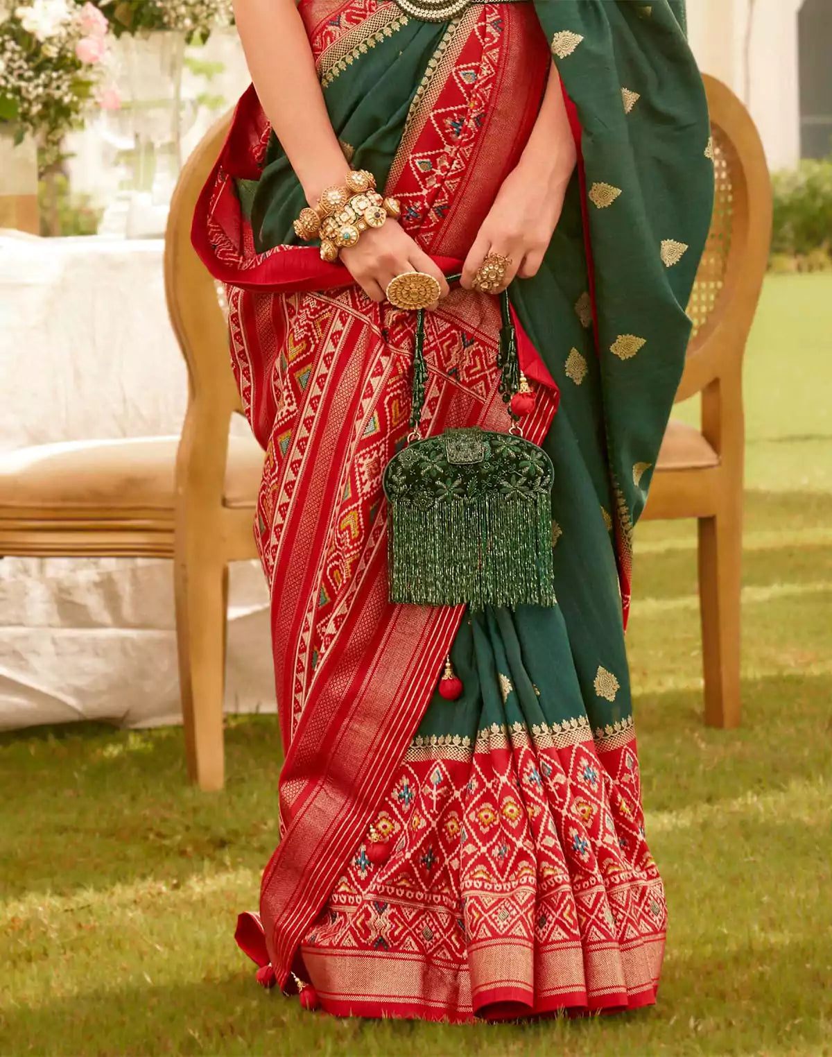 Emerald Green Coloured Patola Fancy Saree